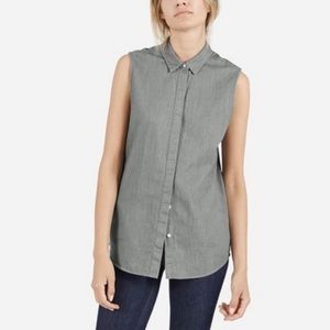 Everlane Poplin Collared Button Down Sleeveless Shirt